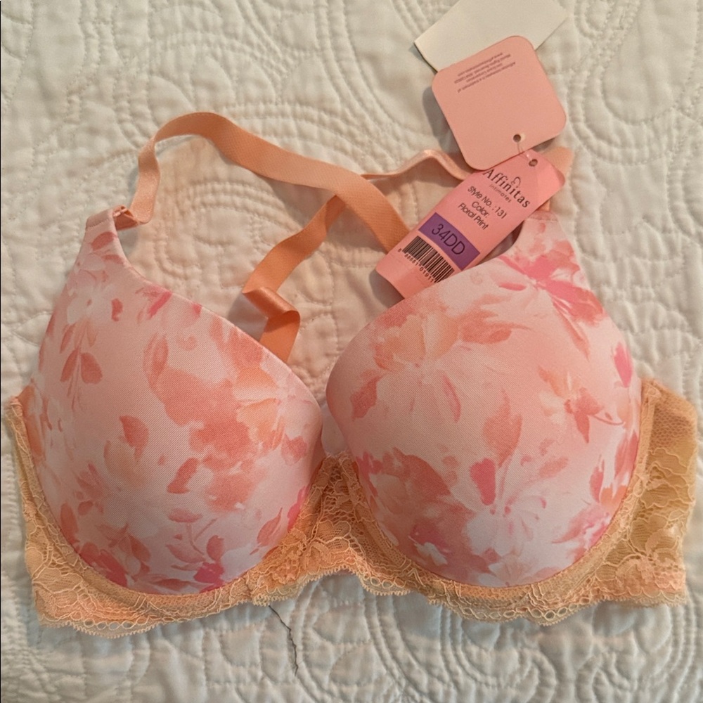 Affinitas Floral Lace Bra - Pink and Peach